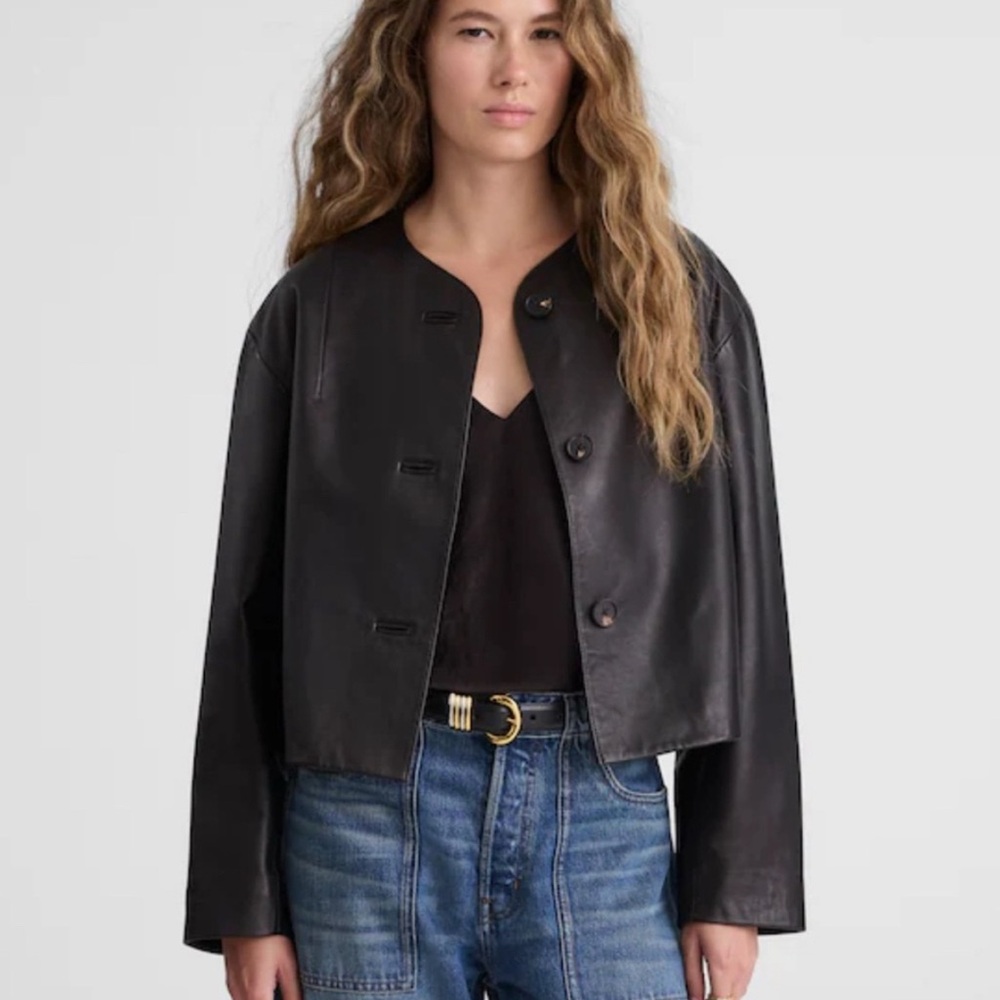 Madewell Black Leather Cardigan Jacket